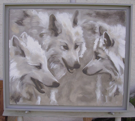 trois t�tes de loups - toile de lin